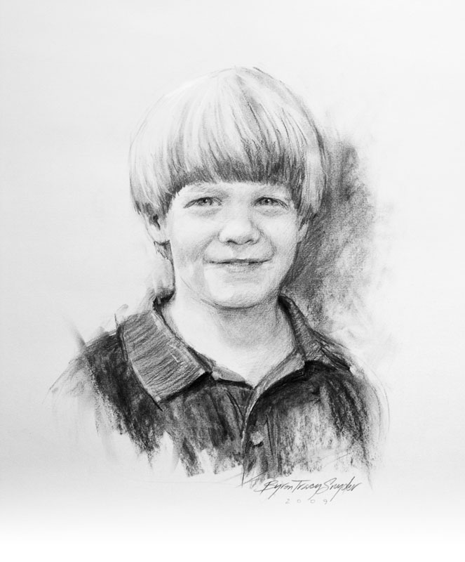 Charcoal portrait of boy in Asheville, NC.