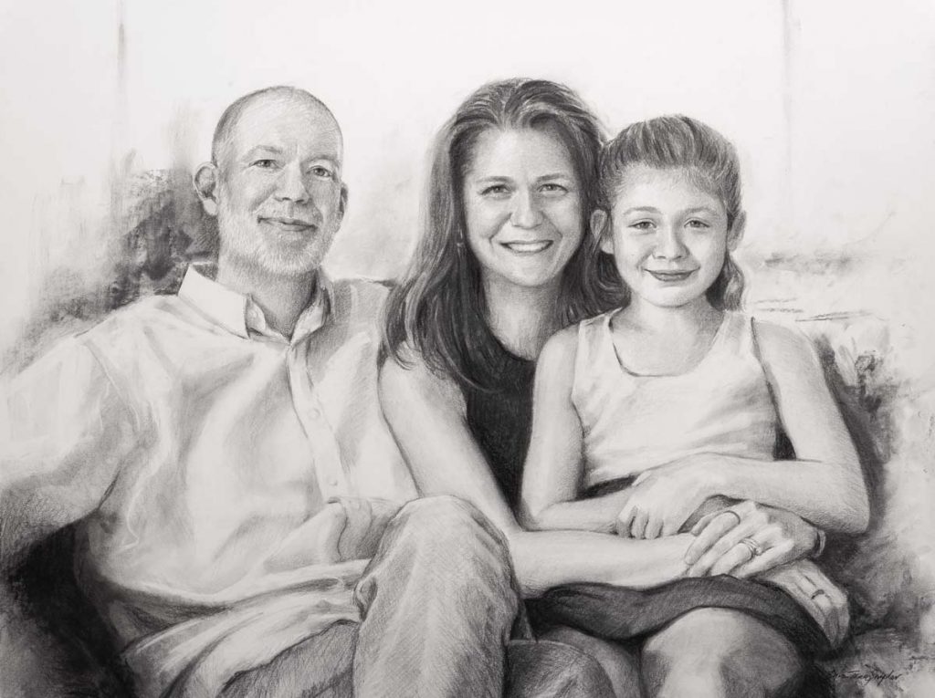 Charcoal Portrait of a Family